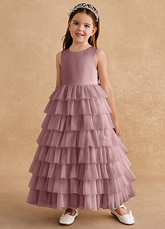 Azazie Twinkle Toes vestidos de niña de las flores Vestido de Rosa Polvorienta de Tul de Corte En A con Lazo image2