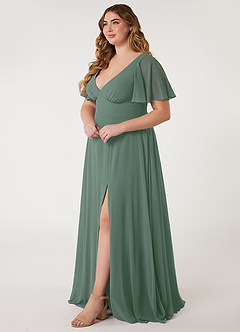 Azazie Kimber Bridesmaid Dresses Eucalyptus A-Line Flounce Sleeve Chiffon Dress image7