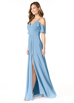 Azazie Dakota Bridesmaid Dresses Powder Blue A-Line V-Neck Pleated Chiffon Dress image3