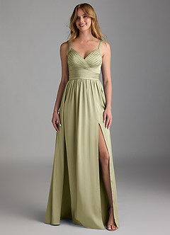 Azazie Chanel Bridesmaid Dresses Pistachio A-Line Pleated Stretch Satin Dress image5