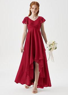 Azazie Caria Junior Abito A-Line in Chiffon Plissettato Scarlatto image3