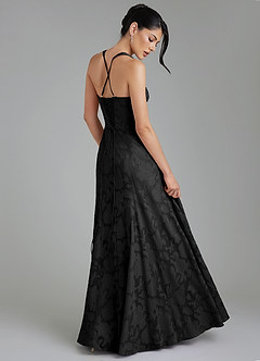 Azazie Bea Bridesmaid Dresses Black A-Line Corset Floral Burnout Dress image9