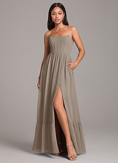 Azazie Kailee Bridesmaid Dresses Taupe A-Line with Pockets Chiffon Dress image1