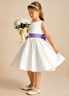 Azazie Sosie vestidos de niña de las flores Vestido de Marfil Tahití de Satin Mate de Corte En A con Plisado image3