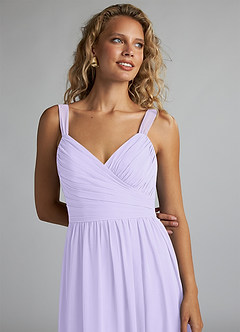 Azazie Aziza Brautjungfernkleider A-Linie V-Hals Gefaltet Chiffon Kleid Flieder image5