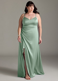 Azazie Marchella Robes de demoiselle d'honneur Robe Trapèze en Satin extensible Corset Agave image7