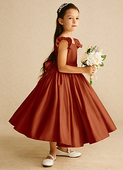 Azazie Violeta vestidos de niña de las flores Vestido de Pimenton de Satin Mate de Princesa con Lazo image4