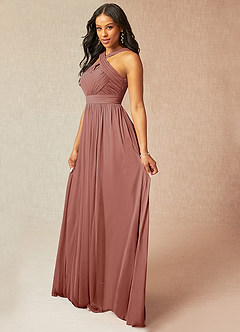 Azazie Hillian Bridesmaid Dresses Cedar Rose A-Line Halter Pleated Mesh Dress image3