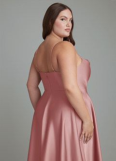 Azazie Elle Robes de demoiselle d'honneur Robe Trapèze en Satin extensible Plissé Rose Poussiéreuse image15