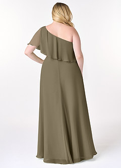 Azazie Lizzy Vestidos de damas de honor Vestido de Verde Sauce de Gasa de Corte en A con Hombro unilateral image9