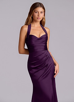 Azazie Destiny Bridesmaid Dresses Grape Mermaid Sweetheart Neckline Stretch Satin Dress image5