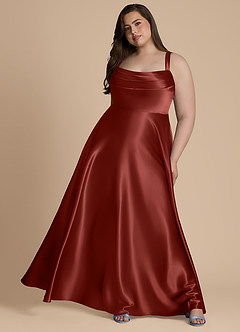 Azazie Shaude Brautjungfernkleider A-Linie Plissee Metallischer Satin Kleid Terrakotta image11