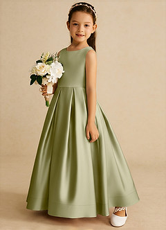 Azazie Cailee Flower Girl Dresses Moss Green Ball-Gown Pleated Matte Satin Dress image2