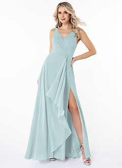 Azazie Calvi Brautjungfernkleider A-Linie Gestreift Chiffon Kleid Nebel image4