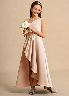 Azazie Taffy Junior Formal Jurken voor bloemenmeisjes A-Lijn Jurk van Mat Satijn Kant Engelse Roos image4