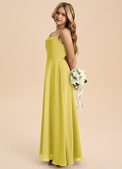 Azazie Shale Junior Canary A-Line Bow Chiffon Dress image2