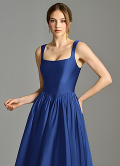 Azazie Verina Bridesmaid Dresses Royal Blue A-Line Pleated Stretch Satin Dress image2