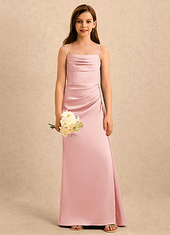 Azazie Shyla Girls Formal Flower Girl Dresses Powder Pink Sheath Pleated Stretch Satin Dress image4