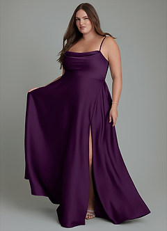 Azazie Elle Bridesmaid Dresses Grape A-Line Pleated Stretch Satin Dress image8