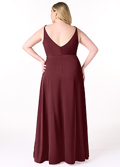 Azazie Dalilah Bridesmaid Dresses Cabernet A-Line V-Neck Pleated Stretch Satin Dress image7