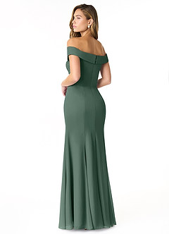 Azazie Lecia Bridesmaid Dresses Sea Moss Empire Off-The-Shoulder Pleated Chiffon Convertible Dress image5