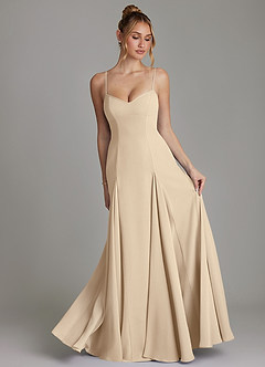 Azazie Imani Vestidos de madrinha de casamento Vestido Champanhe de Chiffon de Linha A com Decote em coração image4