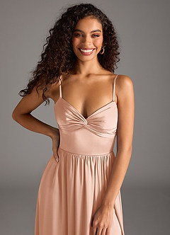 Azazie Zeya Brudtärnklänningar Klänning av A-Line i Stretch Satin Plisserad Roséguld image3