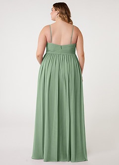 Azazie Alia At-home Try On Dresses Matcha A-Line Pleated Chiffon Dress image7
