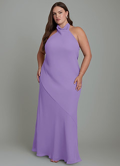 Azazie Velli Vestidos de damas de honor Vestido Tahití de Gasa de Corte Sirena con Cuello alto image8