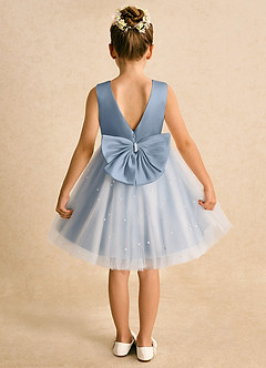 Azazie Esme Blumenmädchenkleider Ballkleid Schleifen Tüll Kleid Staubblau image8