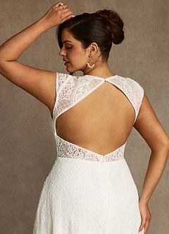Azazie Lilly At-home Try On Dresses Diamond White A-Line Lace Dress image11