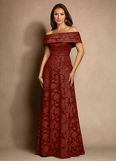 Azazie New Britain Klänningar till brudens mor Klä A-Line i Blommig Utbrändhet Plisserad Terrakotta image1