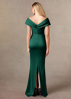 Azazie Ludlow Mother of the Bride Dresses Emerald Mermaid Pleated Stretch Satin Dress image4