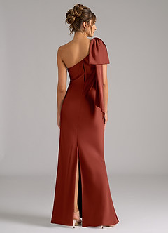 Azazie Capri Bridesmaid Dresses Terracotta Mermaid One Shoulder Stretch Satin Dress image2
