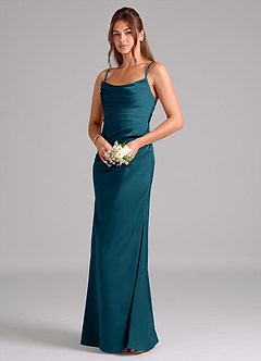 Azazie Lucille Jurken voor bruidsmeisjes Converteerbaar Jurk van Stretch Satijn met Zeemeermin Strapless Inkt Blauw image3