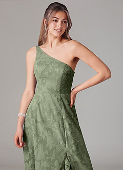 Azazie Ellianna Bridesmaid Dresses Pistachio A-Line One Shoulder Floral Burnout Dress image5