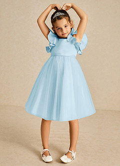 Azazie Kaeya Flower Girl Dresses Sky Blue A-Line Bow Tulle Dress image3