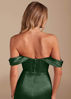 Azazie Asha Bridesmaid Dresses Eucalyptus Sheath Off the Shoulder Metallic Satin Dress image6