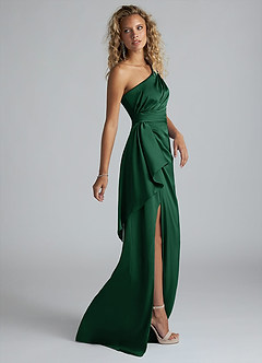 Maive Emerald Green Sheath Ruched Stretch Satin Dress image4