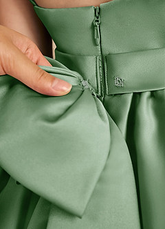 Azazie Davine Flower Girl Dresses Matcha A-Line Spaghetti Strap Matte Satin Dress image11