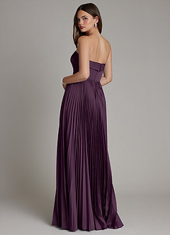 Azazie Mariana Bridesmaid Dresses Plum A-Line Pleated Stretch Satin Dress image3