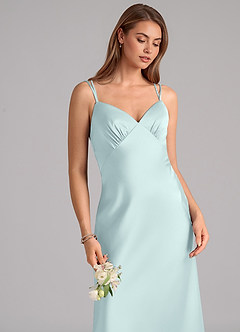 Azazie Suttona Brudtärnklänningar Klä av A-Linje i Stretch Satin Plisserad Dimma image7