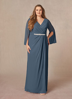 Azazie Belinda Mother of the Bride Dresses Neptune A-Line V-Neck Pleated Chiffon Dress image6