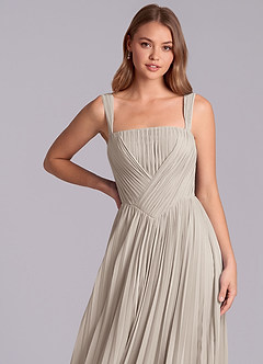 Azazie Mina 신부 들러리 드레스 A라인 주름진 쉬폰 바닥 길이 드레스 image2