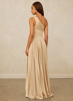 Christian Siriano Bridal for Azazie 1008 Bridesmaid Dresses Gold A-Line One Shoulder Stretch Satin Dress image2
