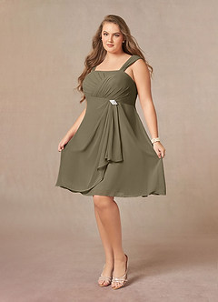 Azazie Olivia vestidos de madre de la novia Vestido de Verde Sauce de Gasa de Corte En A con Escote cuadrado plisado image10