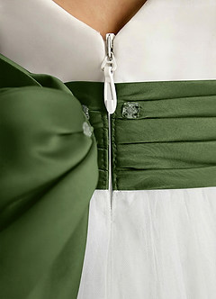 Azazie Sosie Flower Girl Dresses Ivory Olive A-Line Pleated Tulle Dress image5