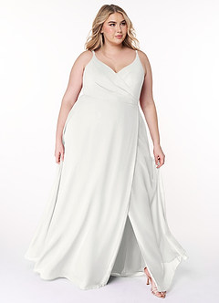 Azazie Lennon Vestidos de damas de honor Vestido de Blanco de Gasa de Corte en A con Encaje image9