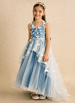Azazie Darlina Robe Demoiselle D'honneur Fillette Robe Princesse en Tulle Dentelle Ivoire Bleu Acier image6