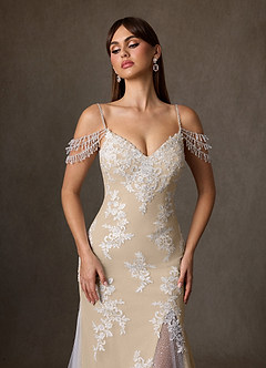 Azazie Saskia Vestidos de novia Vestido de Blanco Diamante Champán de Tul de Corte Sirena con Lentejuela image7